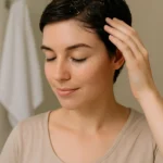 Rosto de mulher sorrindo com cabelo limpo e pele iluminada após cuidados naturais
